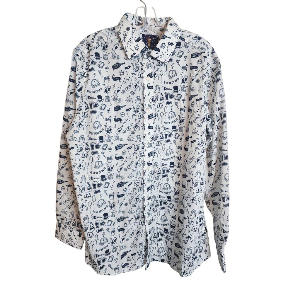 Simon Banks New Year's Eve Holiday Button Down Collared Shirt, Large